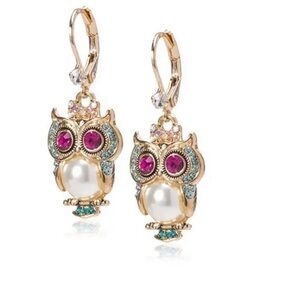 🤑2 For $35🤑 Pearl And Colorful Zircon Embedded Owl Dangle Earrings